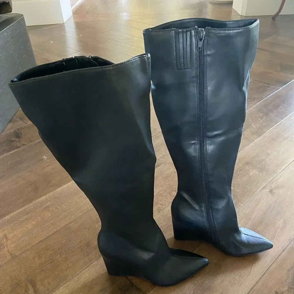 Open Edit Kami Pointed Toe Over the Knee Boot Black, 8